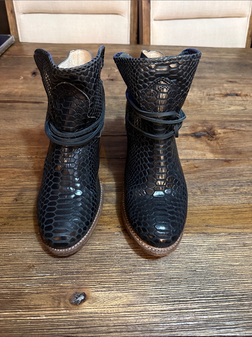 Freebird by Steven Casey Black Snakeskin Ankle Boots